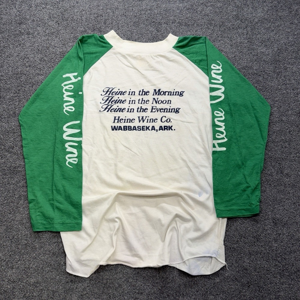 Vintage Heine Wine Co T‎ Shirt 70s/80s Green/White Size Large